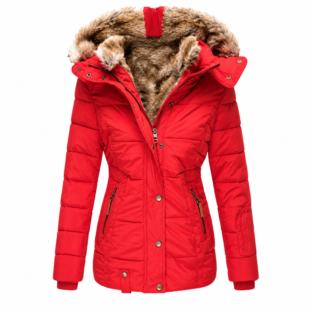 Women's Waterproof Winter Coat, Fitted Quilted Parka with Detachable Faux Fur Hood 8