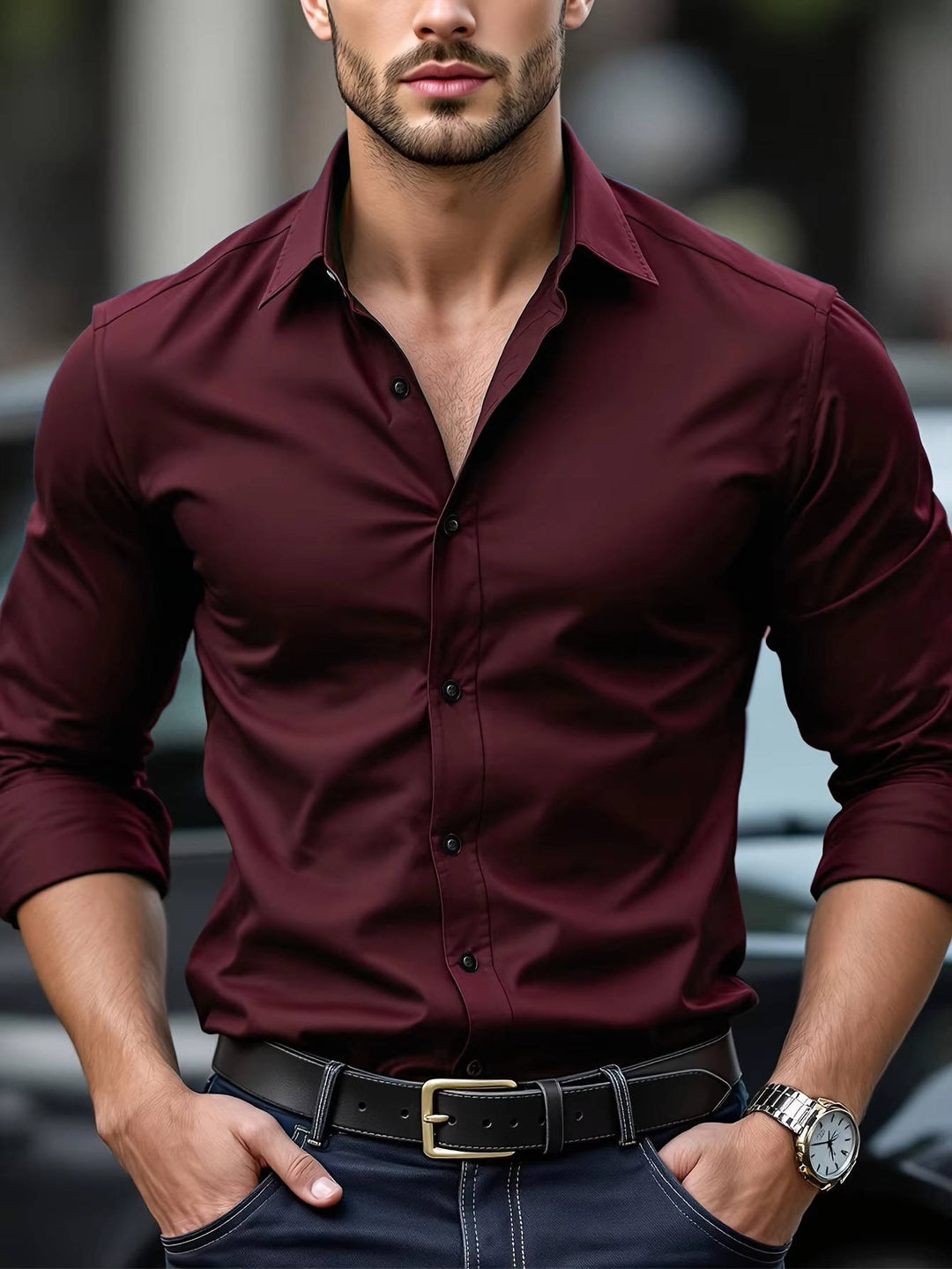 Men's Slim Fit Long Sleeve Wrinkle-Free Stretch Dress Shirt 1