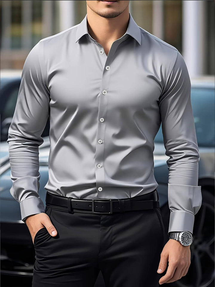 Men's Slim Fit Long Sleeve Wrinkle-Free Stretch Dress Shirt 4
