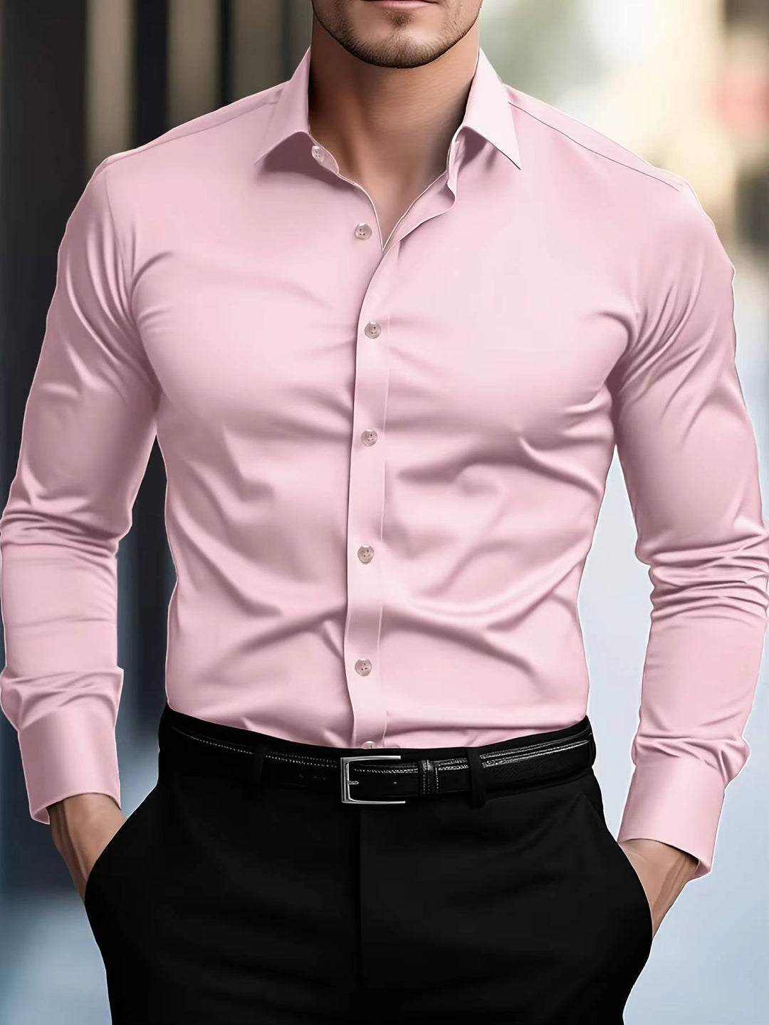 Men's Slim Fit Long Sleeve Wrinkle-Free Stretch Dress Shirt 5
