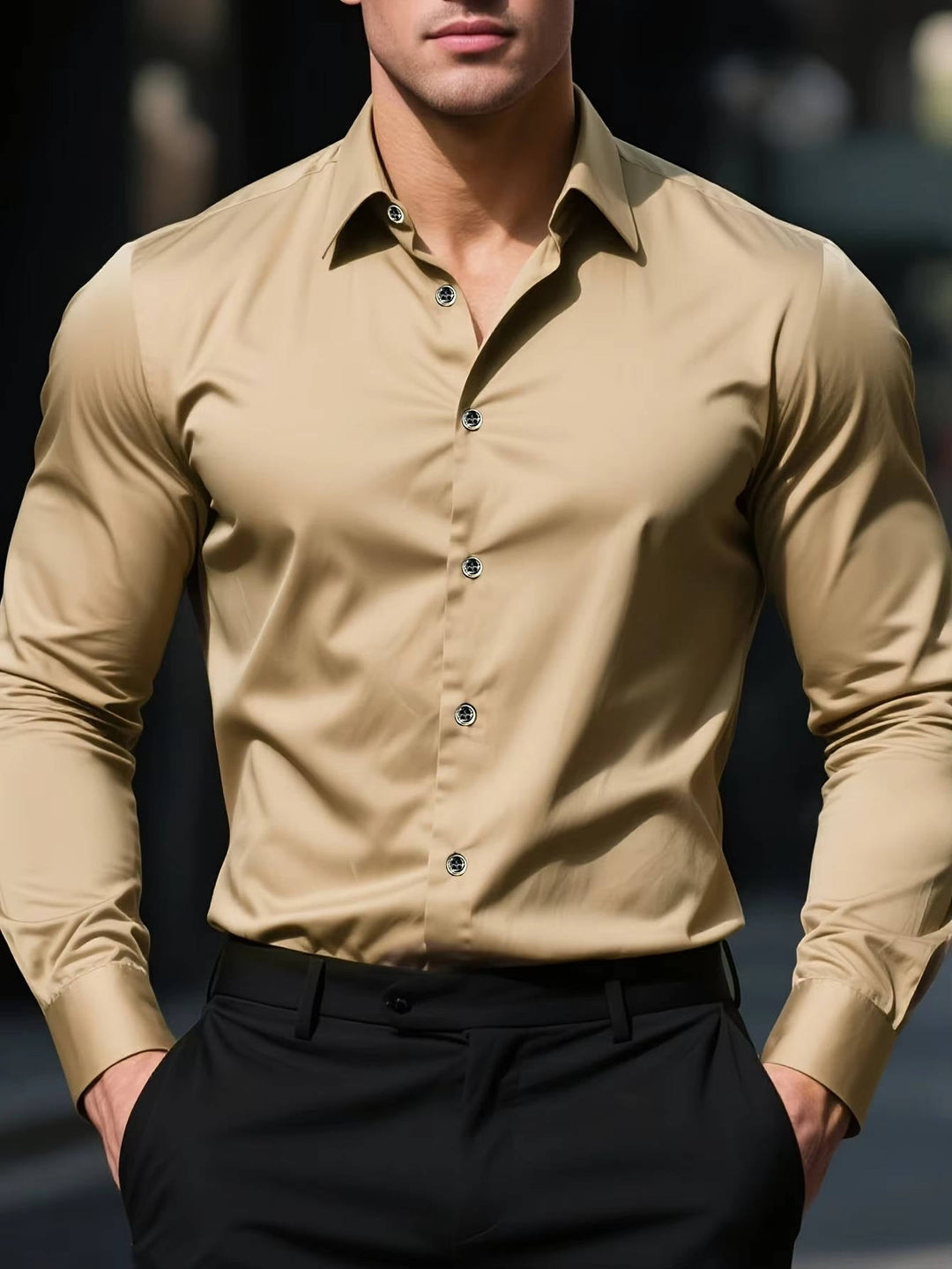 Men's Slim Fit Long Sleeve Wrinkle-Free Stretch Dress Shirt 7