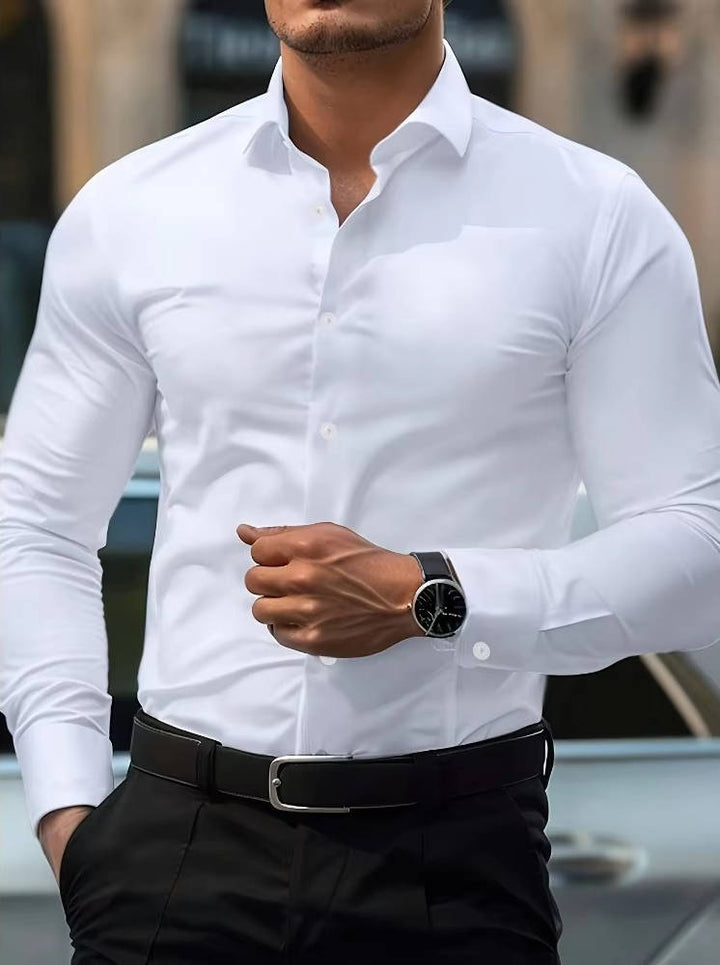 Men's Slim Fit Long Sleeve Wrinkle-Free Stretch Dress Shirt 9