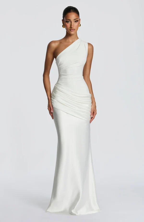 Sidonie One-Shoulder Draped Satin Maxi Dress 14