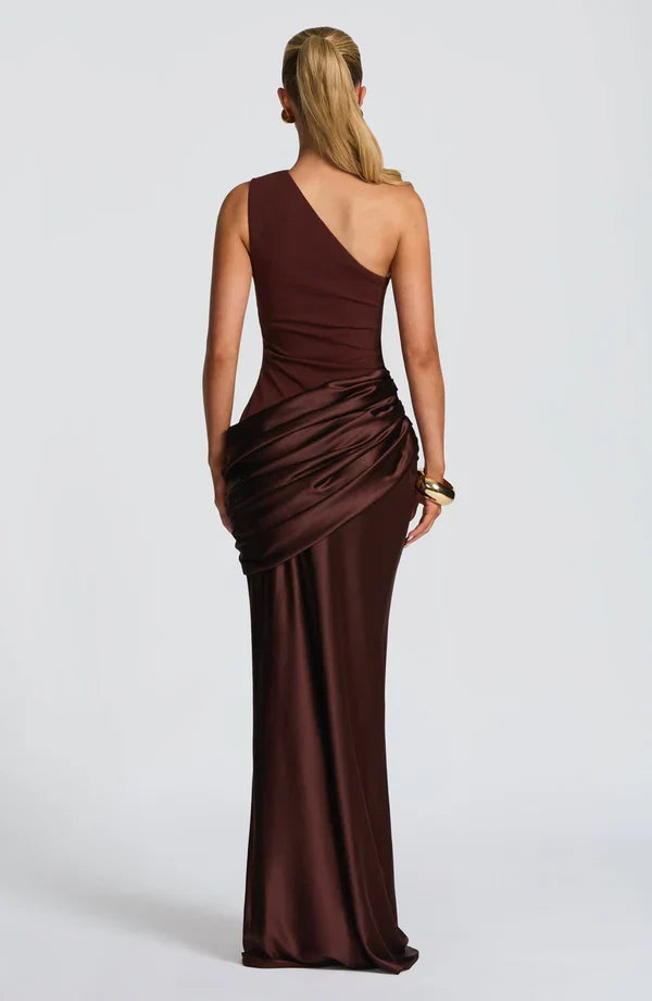 Sidonie One-Shoulder Draped Satin Maxi Dress 9