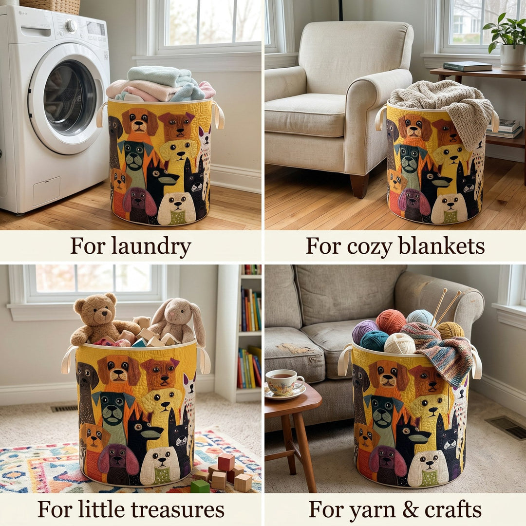 Quilted Fabric Laundry Basket with Canvas Handles, Self-Standing and Foldable 2