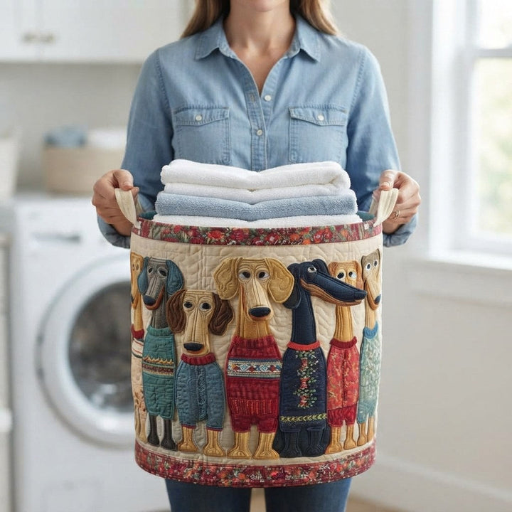 Quilted Cat Pattern Laundry Basket, Foldable Self-Standing Hamper 3
