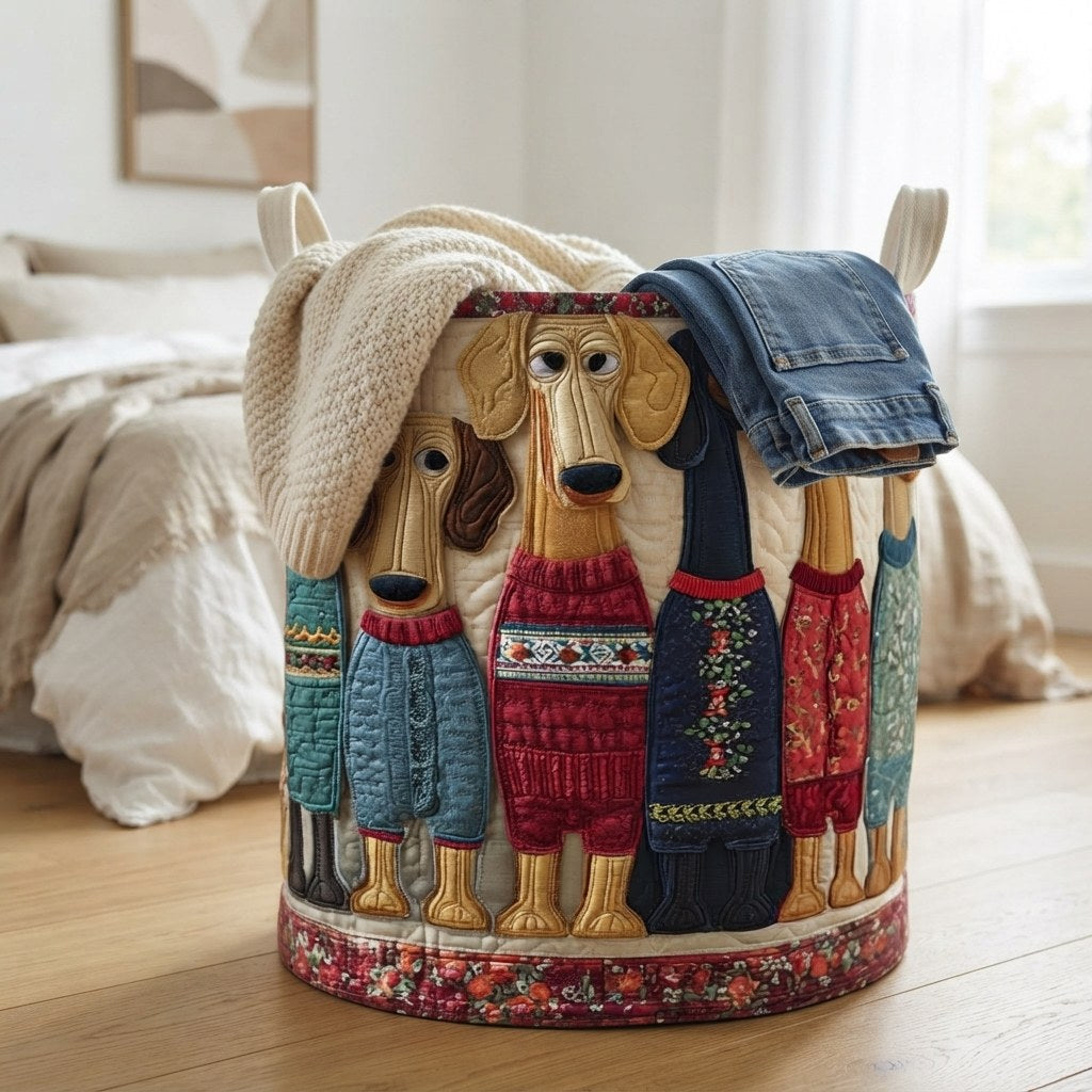 Quilted Cat Pattern Laundry Basket, Foldable Self-Standing Hamper 4
