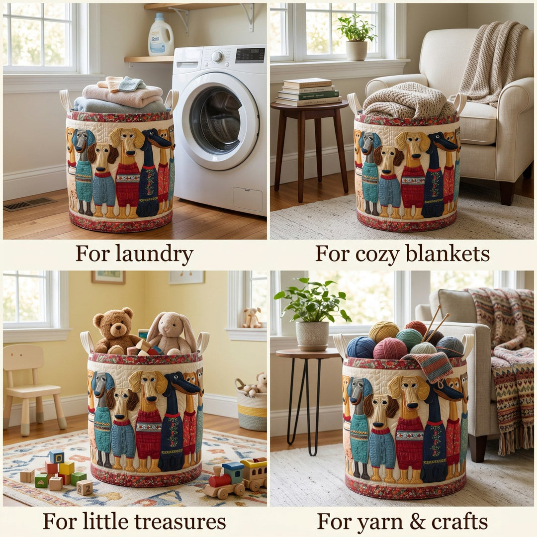 Quilted Cat Pattern Laundry Basket, Foldable Self-Standing Hamper 2