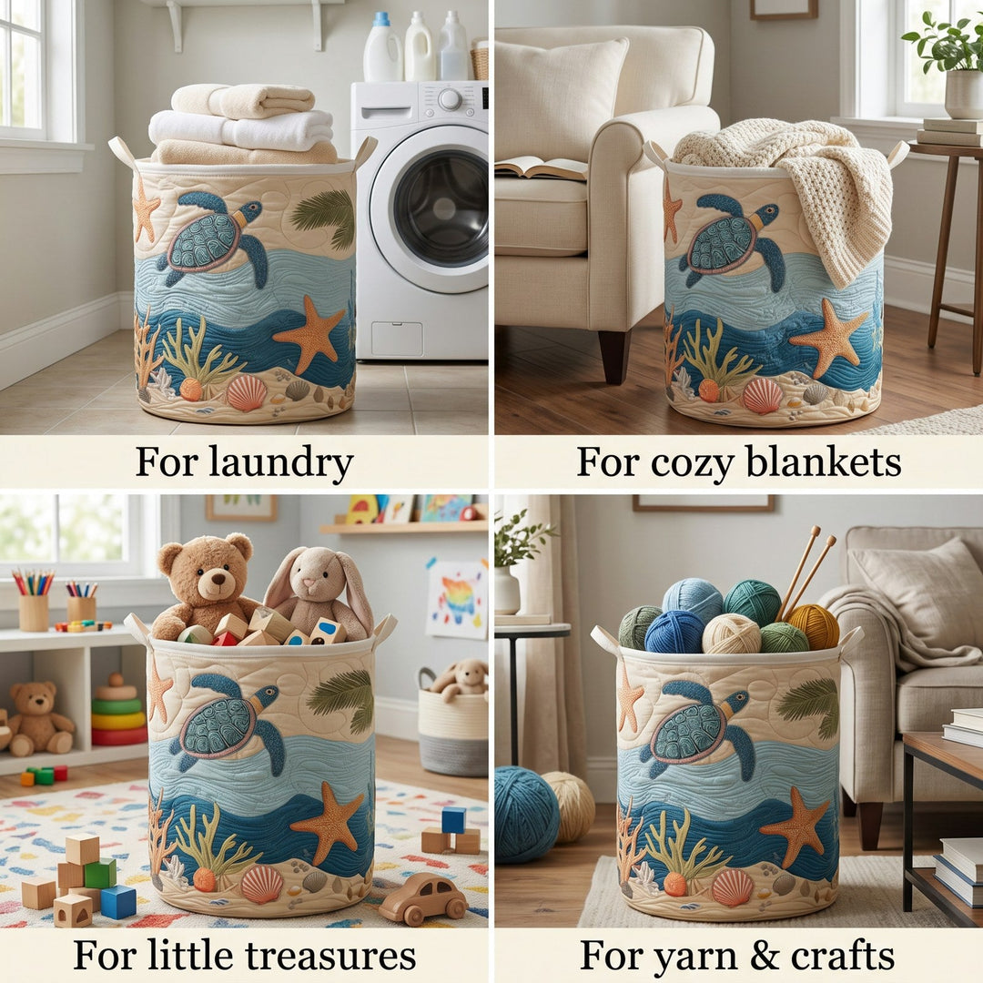 Quilted Laundry Basket with Canvas Handles, Self-Standing Cotton-Poly Hamper 2