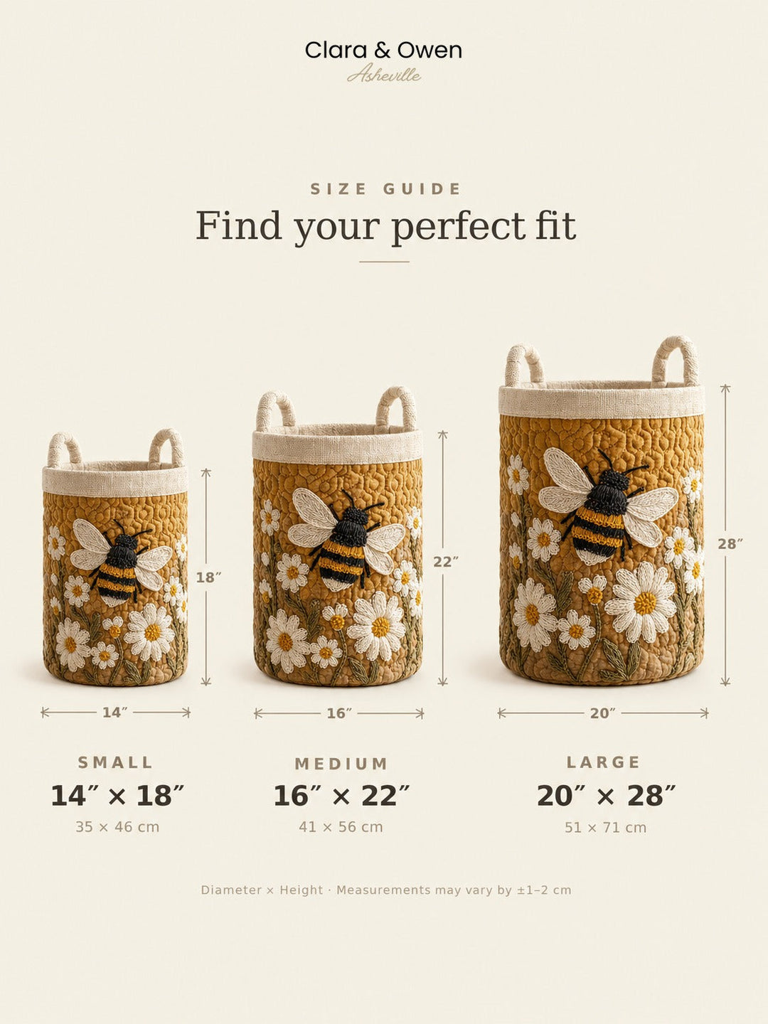 Quilted Daisy and Bee Laundry Basket with Canvas Handles, Self-Standing 7