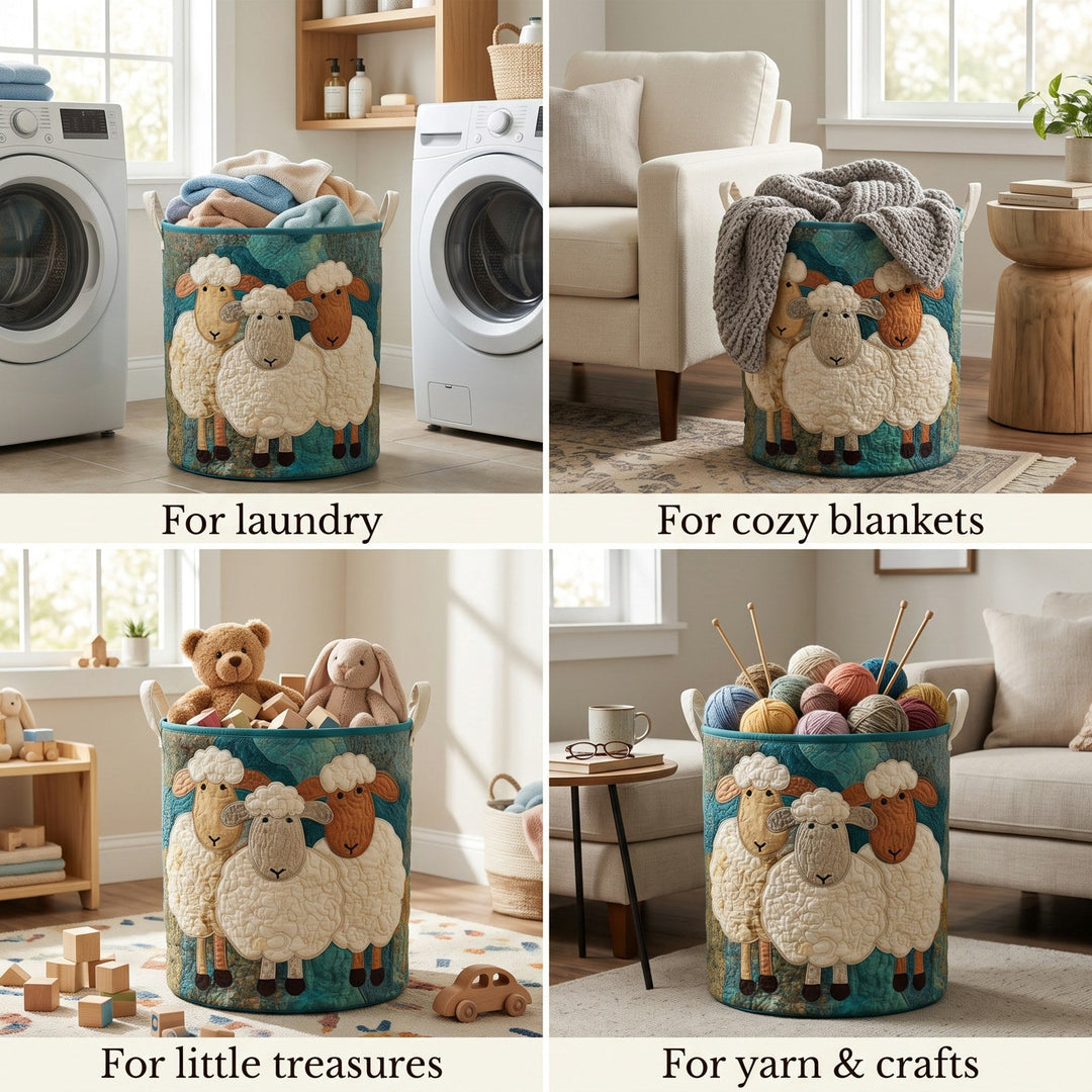 Quilted Fabric Laundry Basket with Canvas Handles, Self-Standing, 3 Sizes 2
