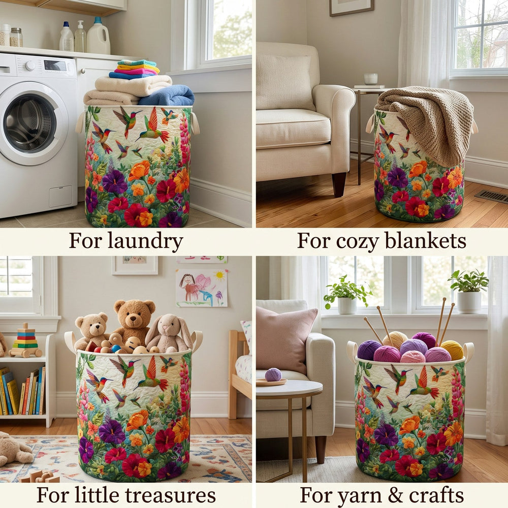 Quilted Floral Laundry Basket with Canvas Handles, Self-Standing Fabric Hamper 2