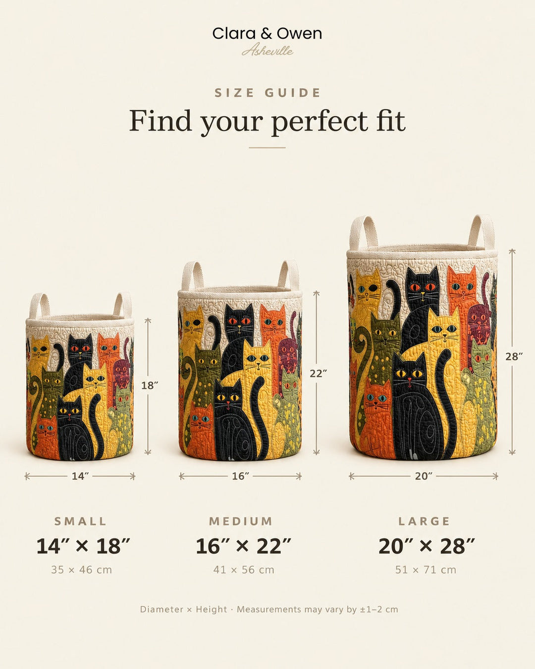 Quilted Cat Folk Art Laundry Basket, Foldable Self-Standing Hamper with Handles 5