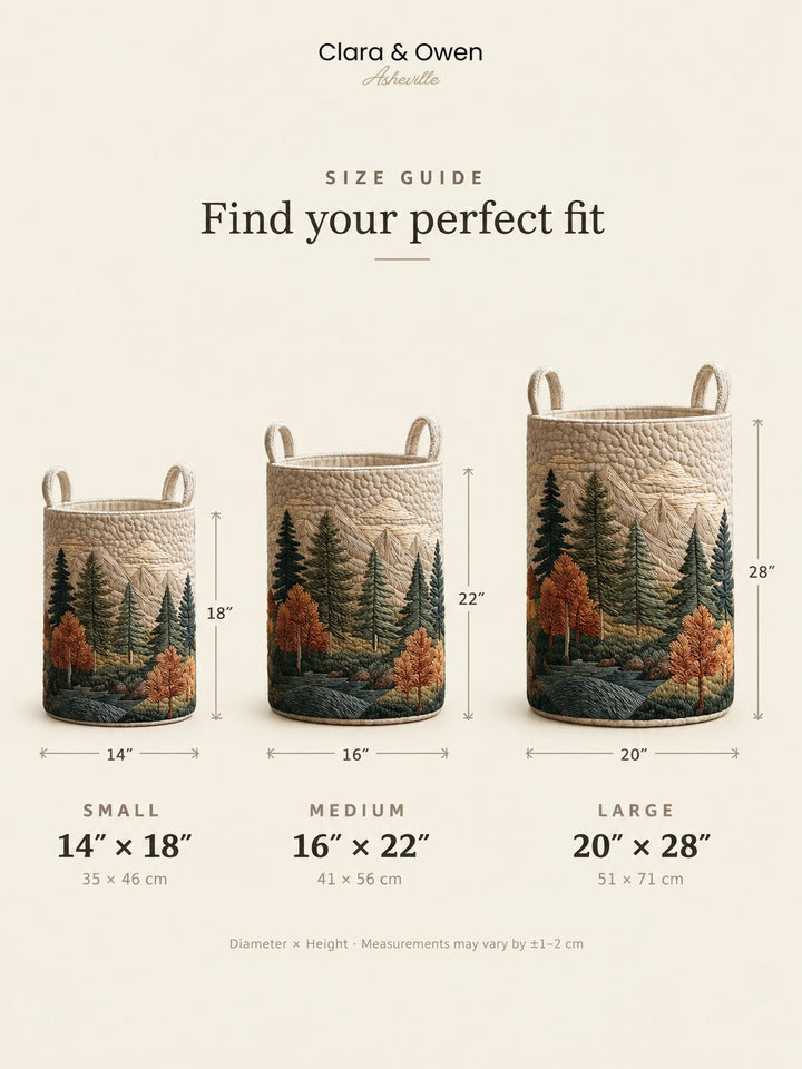 Quilted Fabric Laundry Basket with Forest Prints, Self-Standing, 3 Sizes 14