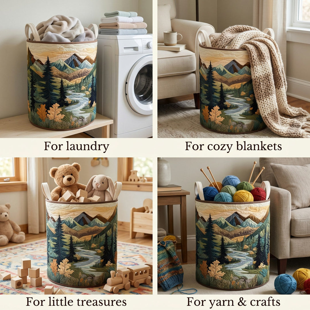 Quilted Fabric Laundry Basket with Handles, Self-Standing, 3 Sizes 2