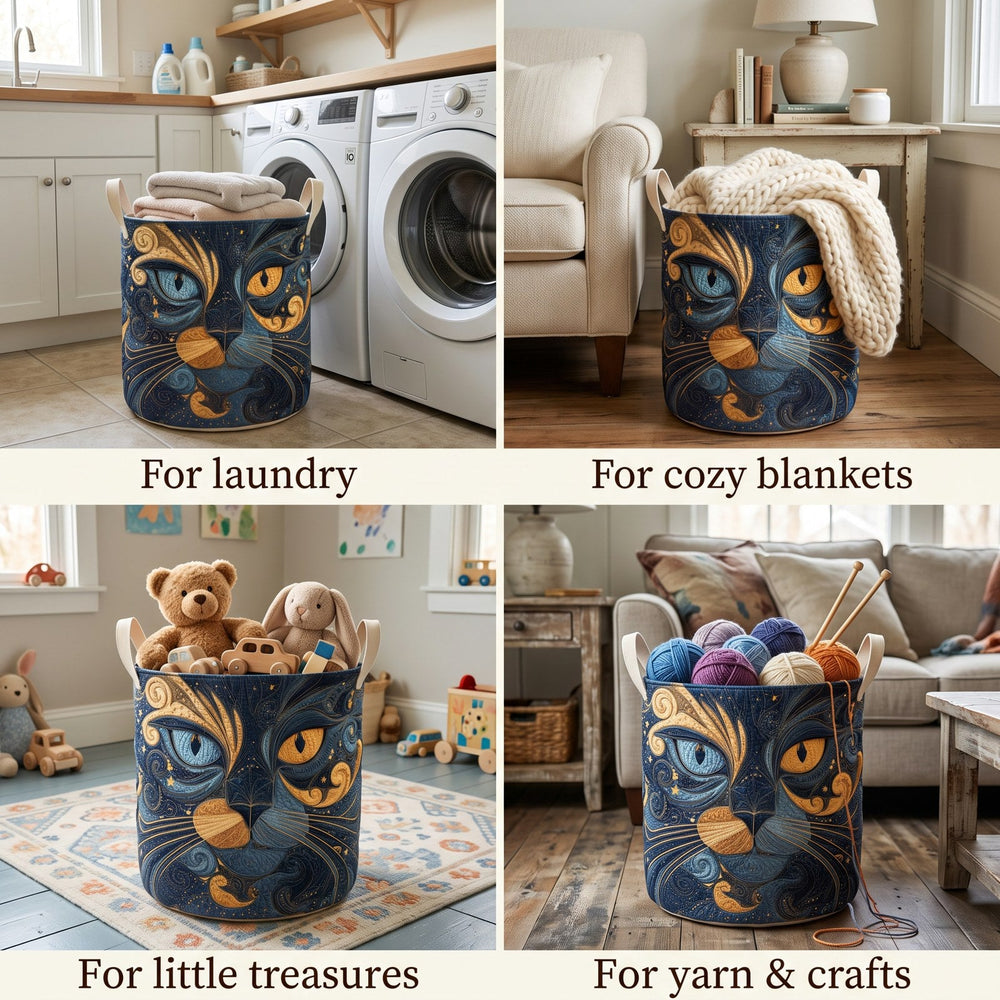 Padded Galaxy Cat Laundry Basket with Handles, Freestanding Fabric Hamper 2