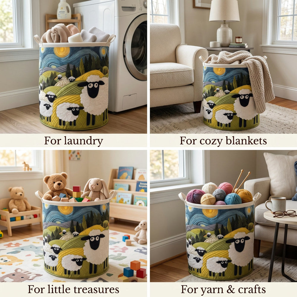 Quilted Laundry Basket with Lamb Meadow Print and Sturdy Handles 2