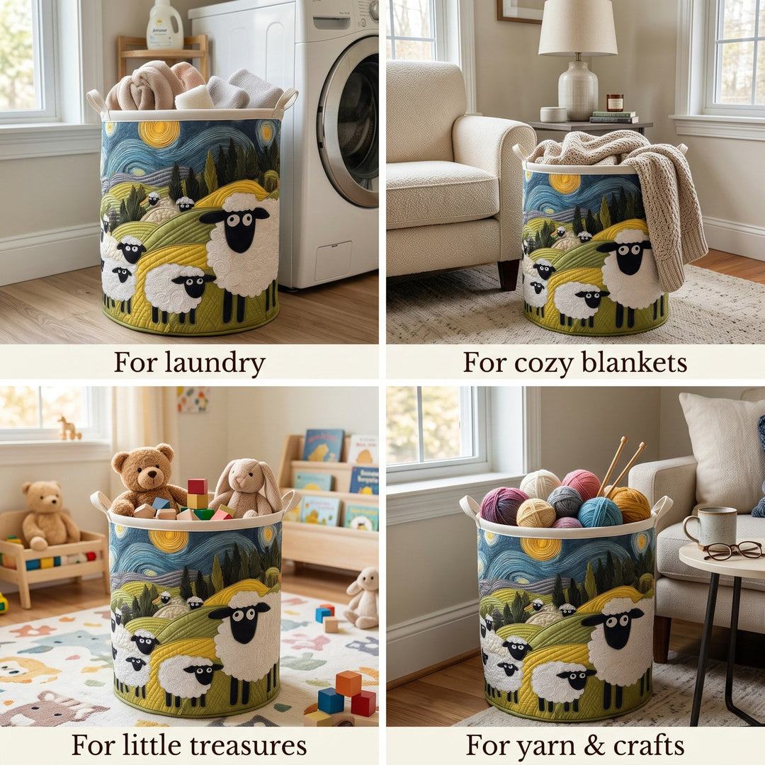 Quilted Laundry Basket with Lamb Meadow Print and Sturdy Handles 2