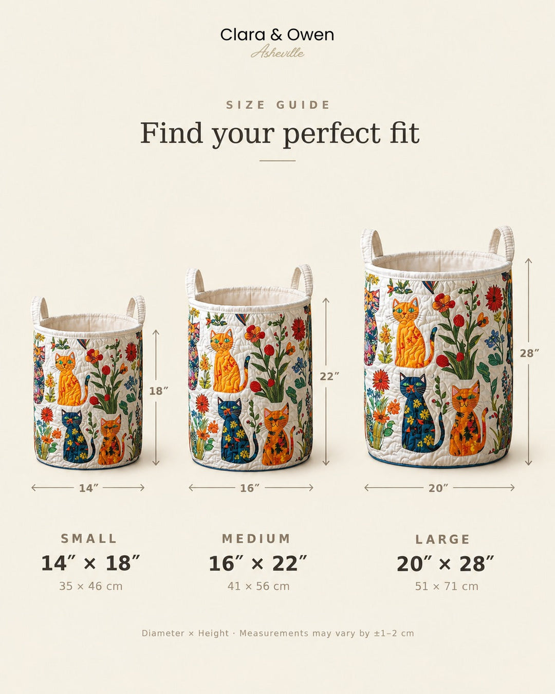Quilted Cat Garden Laundry Basket – Foldable Self-Standing Hamper with Handles 5