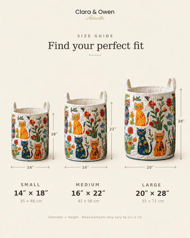 Quilted Cat Garden Laundry Basket – Foldable Self-Standing Hamper with Handles 5