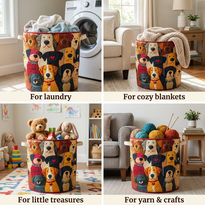 Quilted Patchwork Puppy Laundry Basket, Foldable Self-Standing Hamper 2