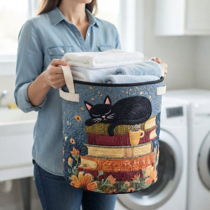 Quilted Cat Library Laundry Basket with Handles, Foldable Hamper in 3 Sizes 3