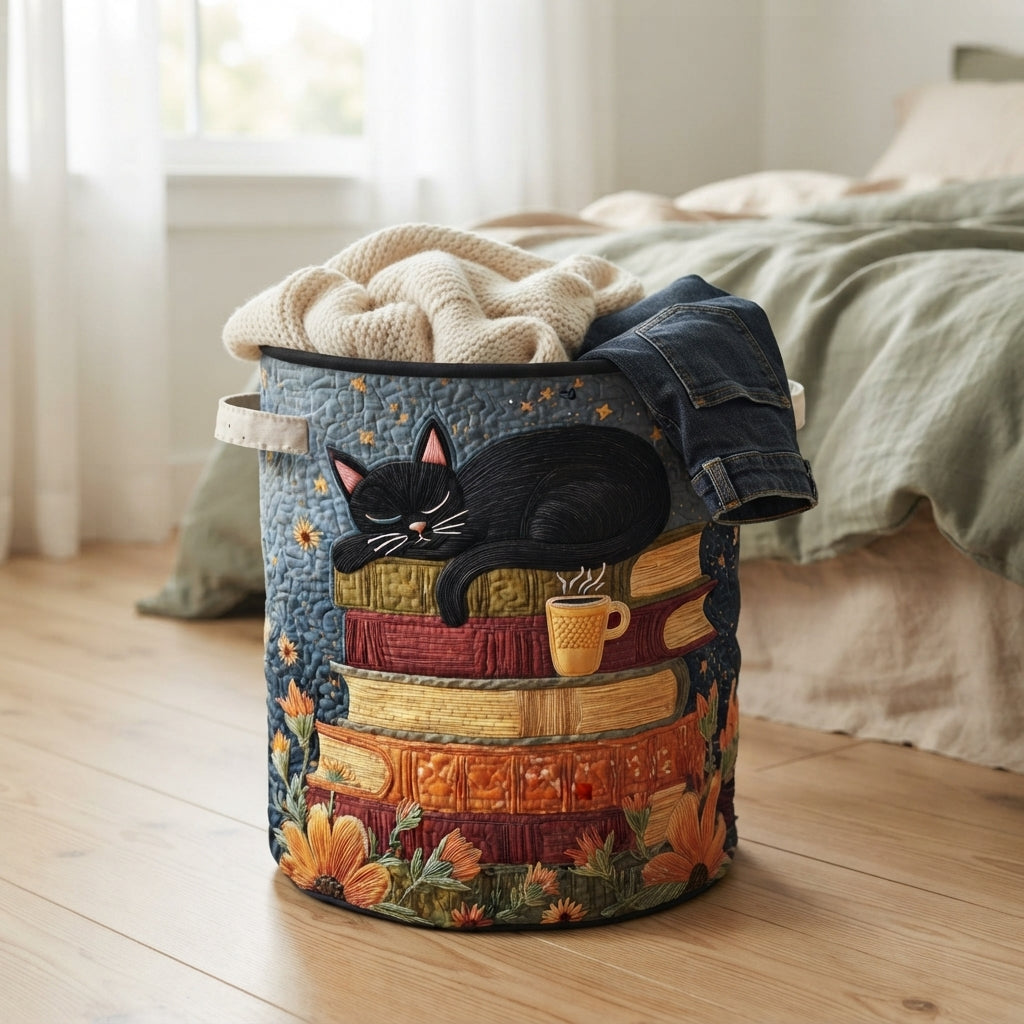 Quilted Cat Library Laundry Basket with Handles, Foldable Hamper in 3 Sizes 4
