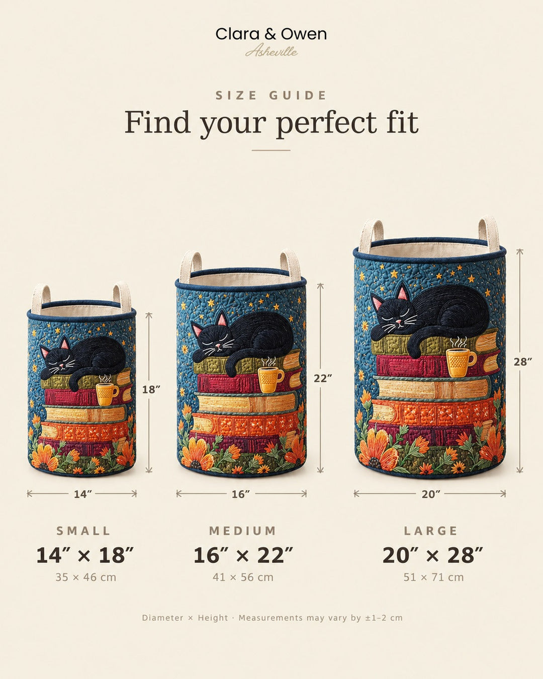 Quilted Cat Library Laundry Basket with Handles, Foldable Hamper in 3 Sizes 5