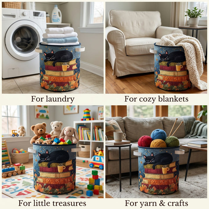 Quilted Cat Library Laundry Basket with Handles, Foldable Hamper in 3 Sizes 2