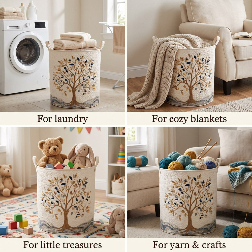 Quilted Floral Laundry Basket, Self-Standing with Sturdy Handles 2