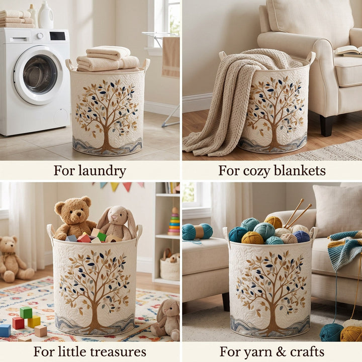 Quilted Floral Laundry Basket, Self-Standing with Sturdy Handles 2
