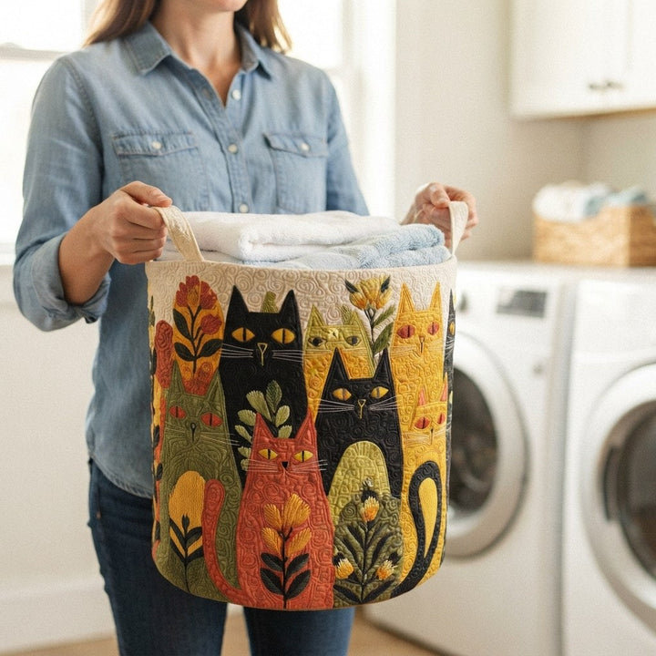 Quilted Fabric Laundry Basket with Canvas Handles, Foldable & Freestanding 3