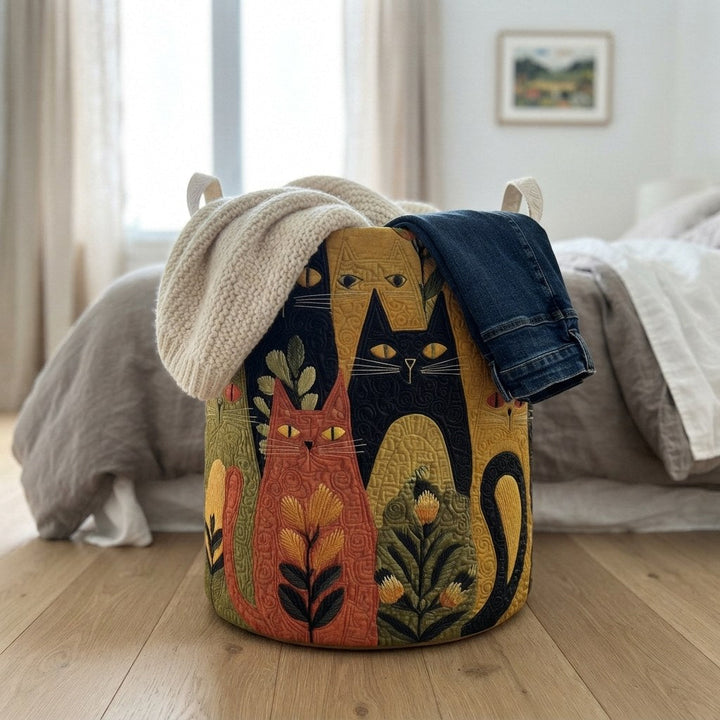 Quilted Fabric Laundry Basket with Canvas Handles, Foldable & Freestanding 4
