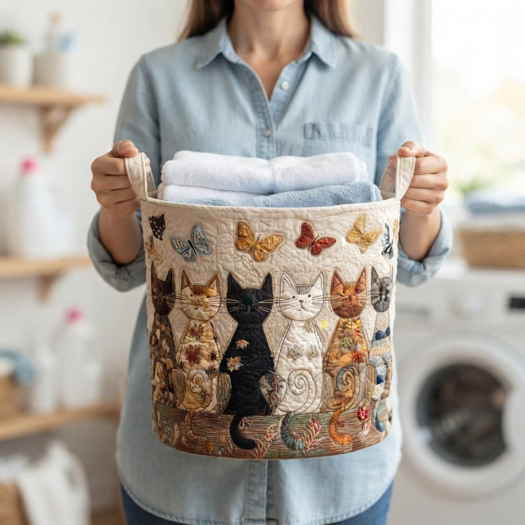 Quilted Fabric Laundry Basket with Handles, Self-Standing and Foldable 3