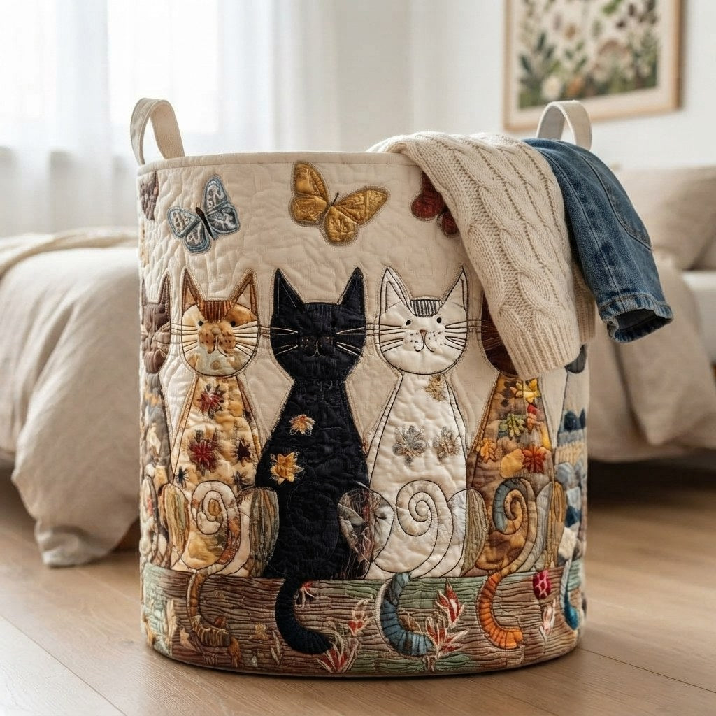 Quilted Fabric Laundry Basket with Handles, Self-Standing and Foldable 4