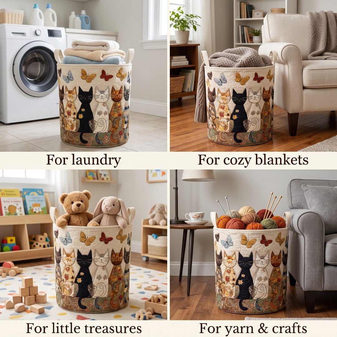 Quilted Fabric Laundry Basket with Handles, Self-Standing and Foldable 2