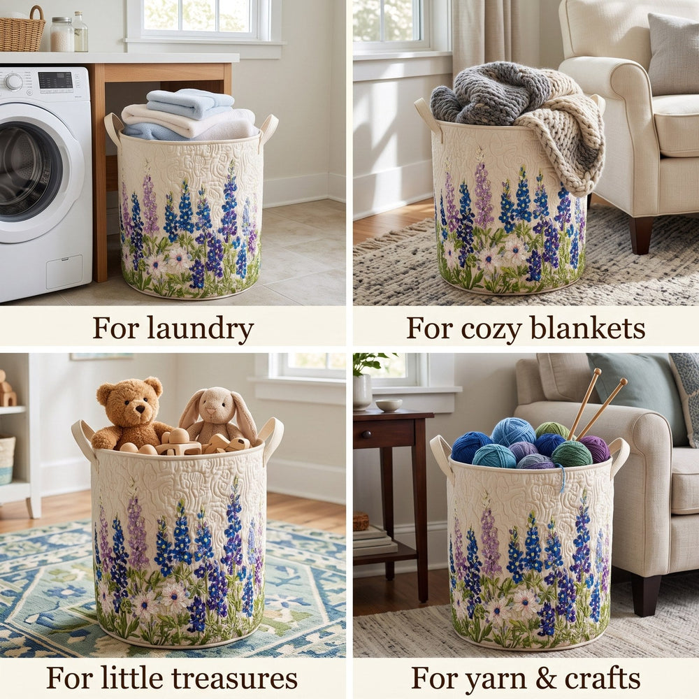Quilted Wildflower Laundry Basket with Canvas Handles, Self-Standing and Foldable 2