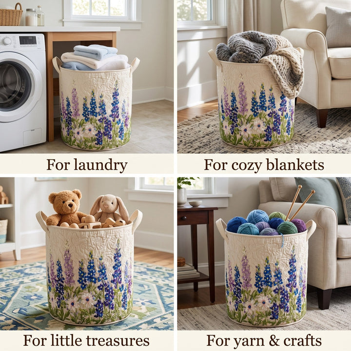 Quilted Wildflower Laundry Basket with Canvas Handles, Self-Standing and Foldable 2