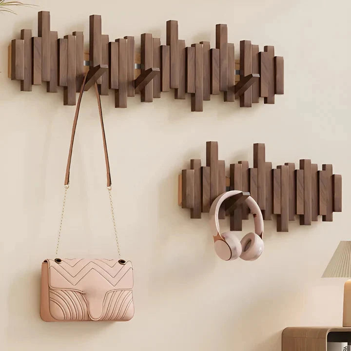 Solid Wood Wall Coat Rack with Fold-Down Hooks, Piano Design, 3 to 8 Hooks 9