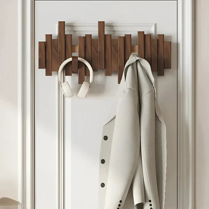 Solid Wood Wall Coat Rack with Fold-Down Hooks, Piano Design, 3 to 8 Hooks 2