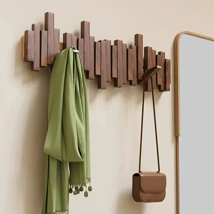 Solid Wood Wall Coat Rack with Fold-Down Hooks, Piano Design, 3 to 8 Hooks 1