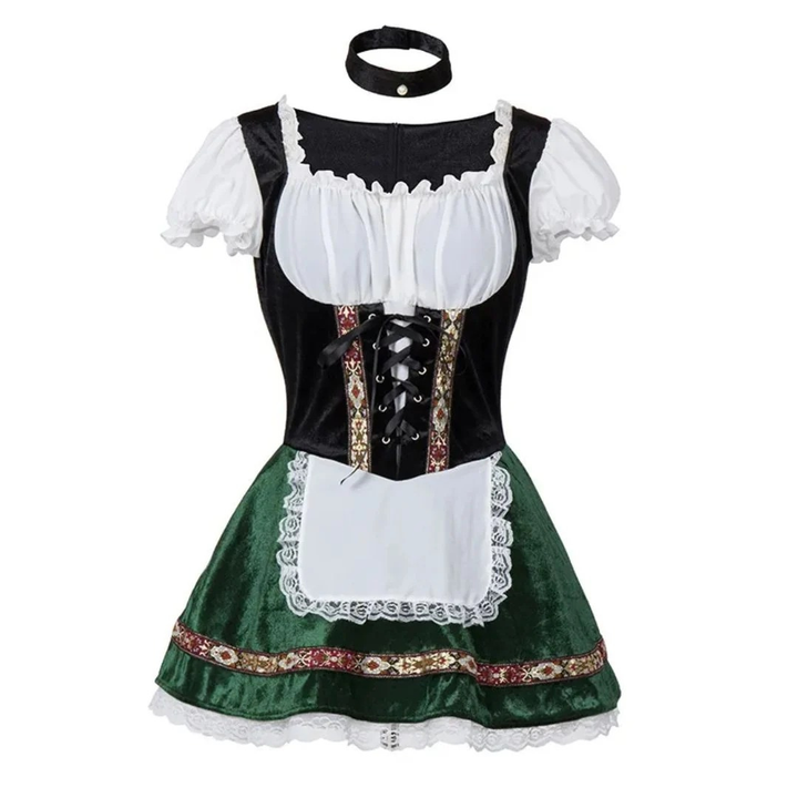 Women's Folk Dirndl Dress with Off-Shoulder Puff Sleeves and Front Apron 7
