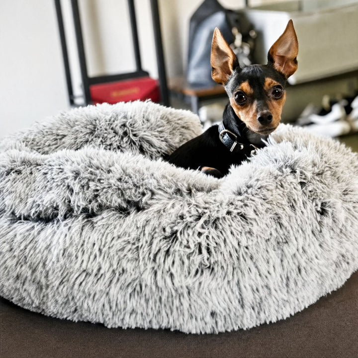 Fluffy Dog Bed with Hood, Plush Donut Cave Bed for Dogs and Cats 10