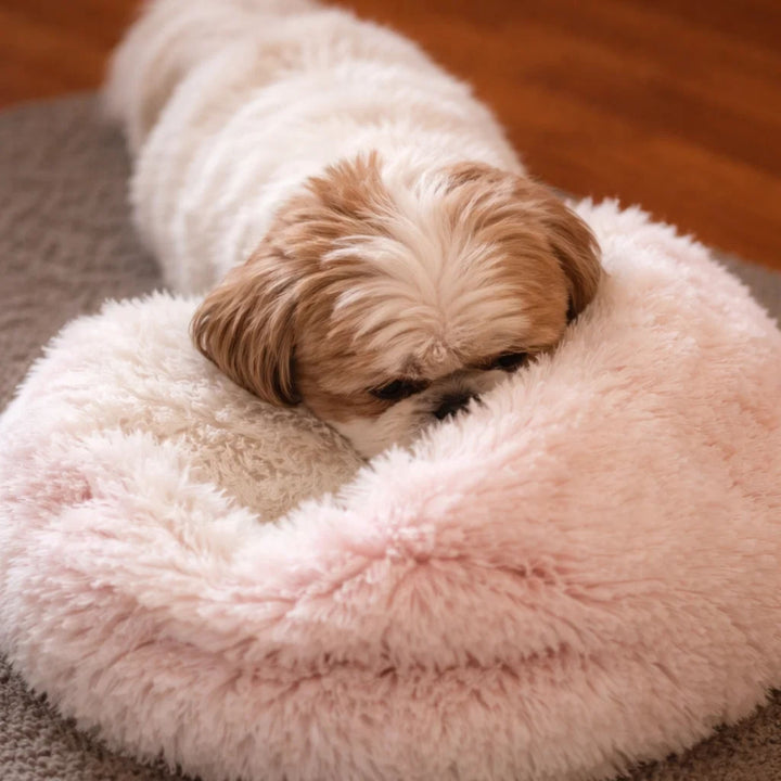 Fluffy Dog Bed with Hood, Plush Donut Cave Bed for Dogs and Cats 12