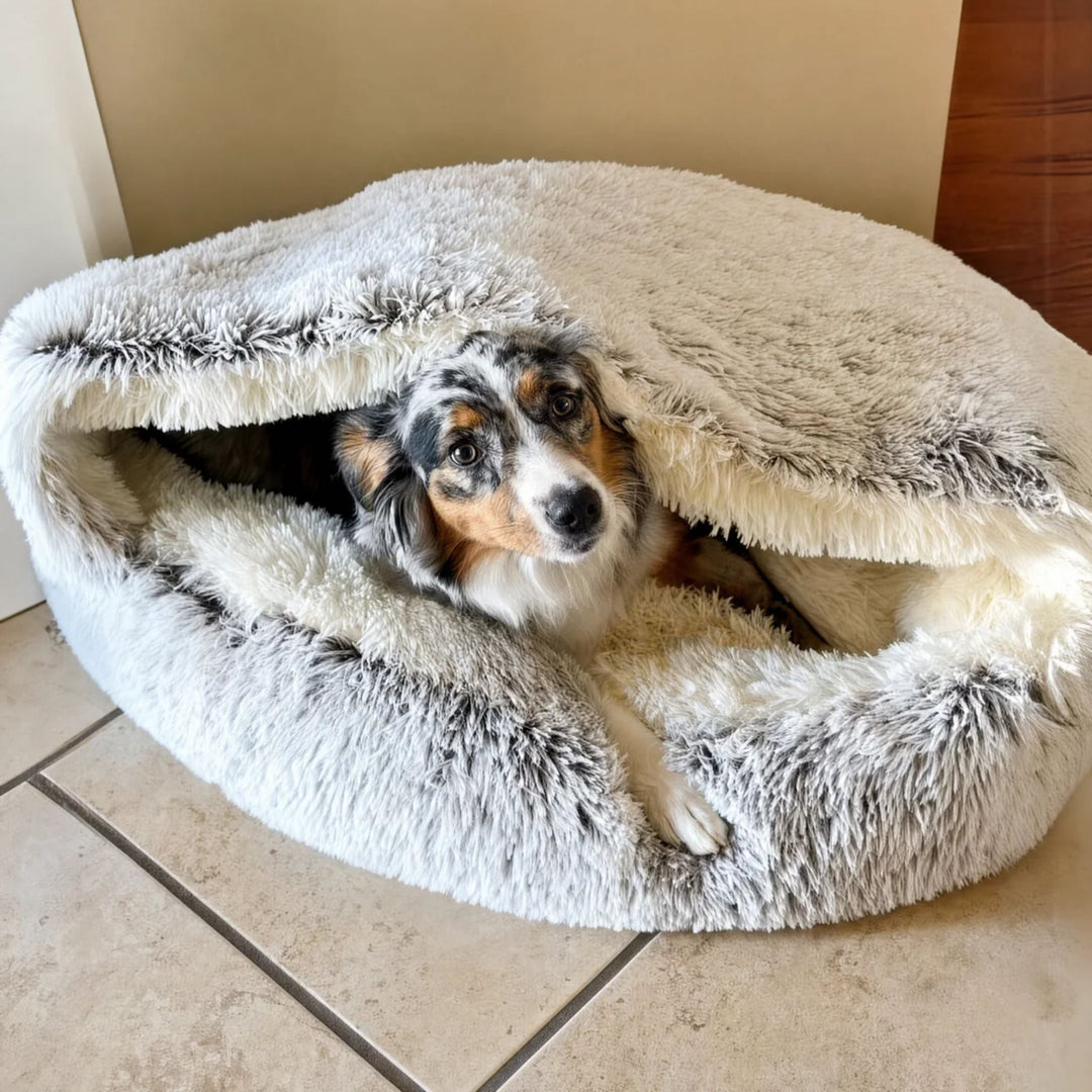 Fluffy Dog Bed with Hood, Plush Donut Cave Bed for Dogs and Cats 7