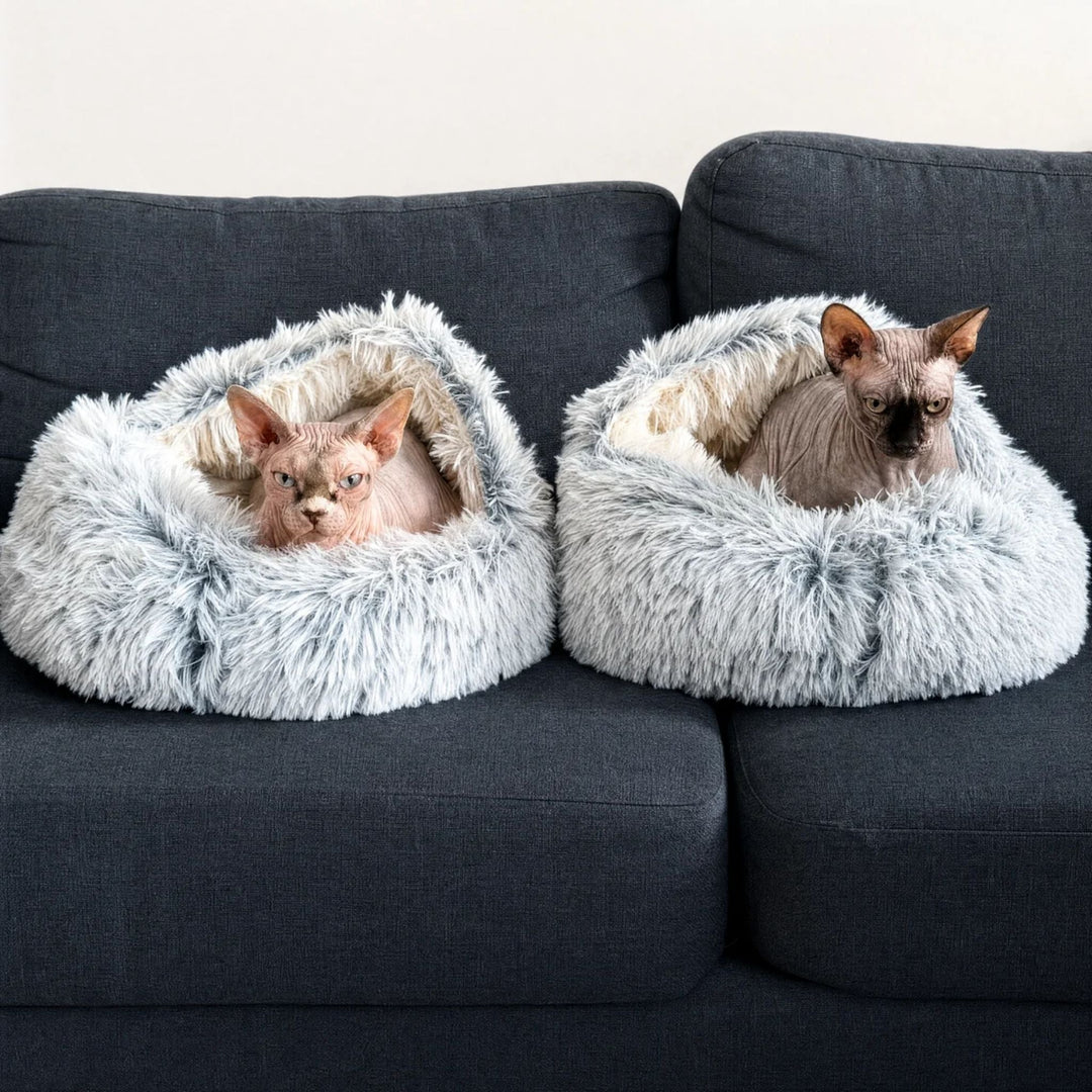 Fluffy Dog Bed with Hood, Plush Donut Cave Bed for Dogs and Cats 8