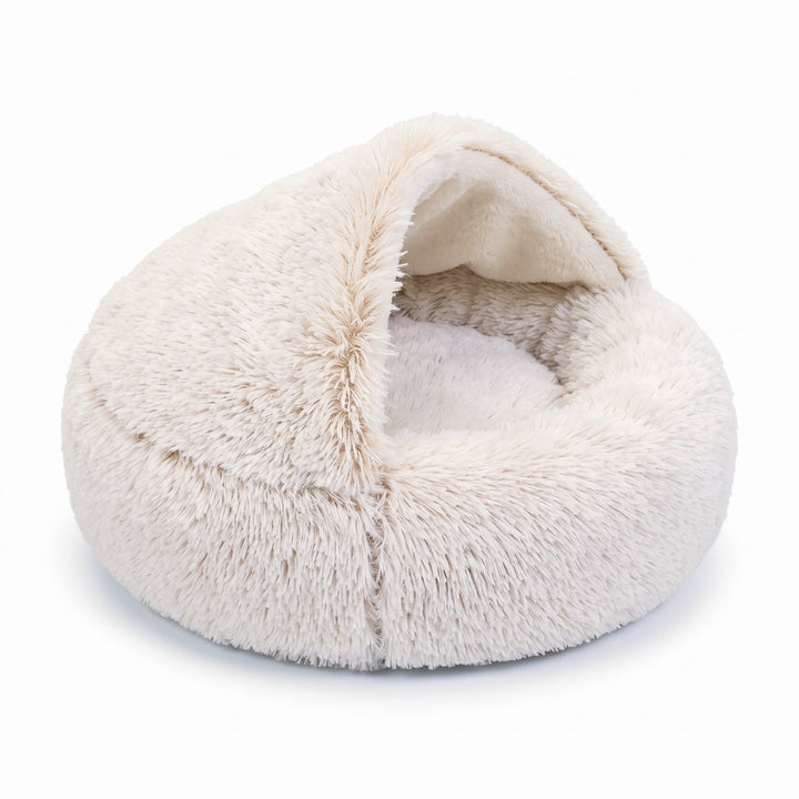 Fluffy Dog Bed with Hood, Plush Donut Cave Bed for Dogs and Cats 14