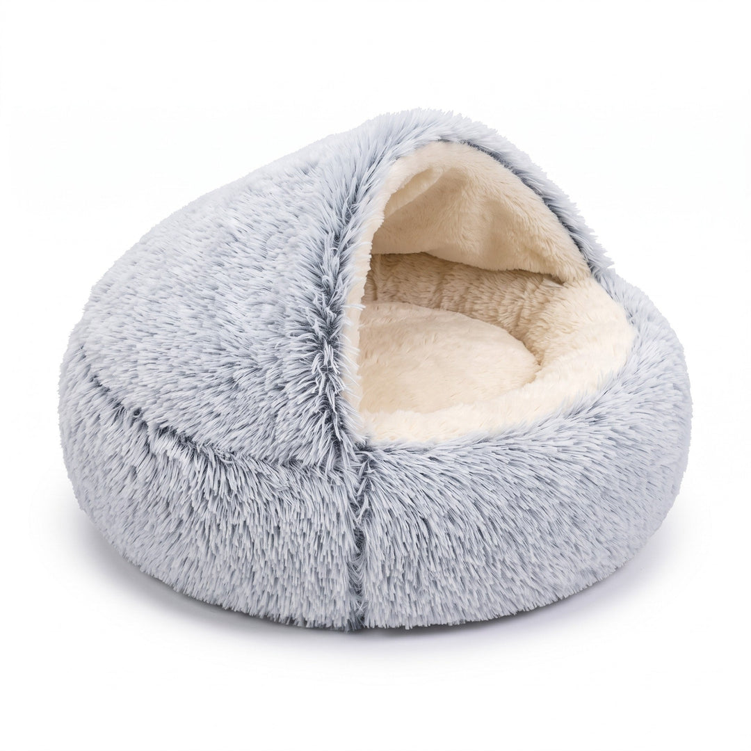 Fluffy Dog Bed with Hood, Plush Donut Cave Bed for Dogs and Cats 13