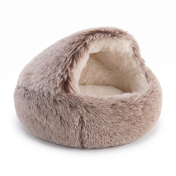 Fluffy Dog Bed with Hood, Plush Donut Cave Bed for Dogs and Cats 16