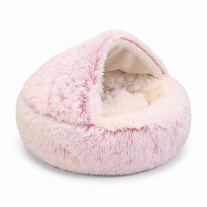 Fluffy Dog Bed with Hood, Plush Donut Cave Bed for Dogs and Cats 15